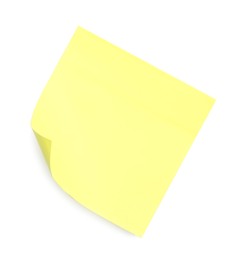 Photo of Blank yellow sticky note on white background, top view