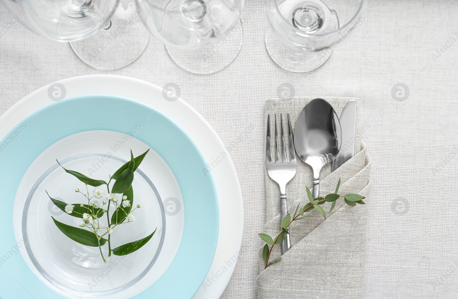 Photo of Elegant festive setting on table, flat lay