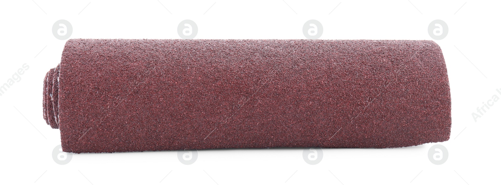 Photo of Rolled sheet of sandpaper isolated on white