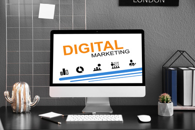 Image of Digital marketing concept. Workplace with modern computer 