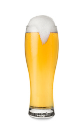 Glass with tasty beer isolated on white