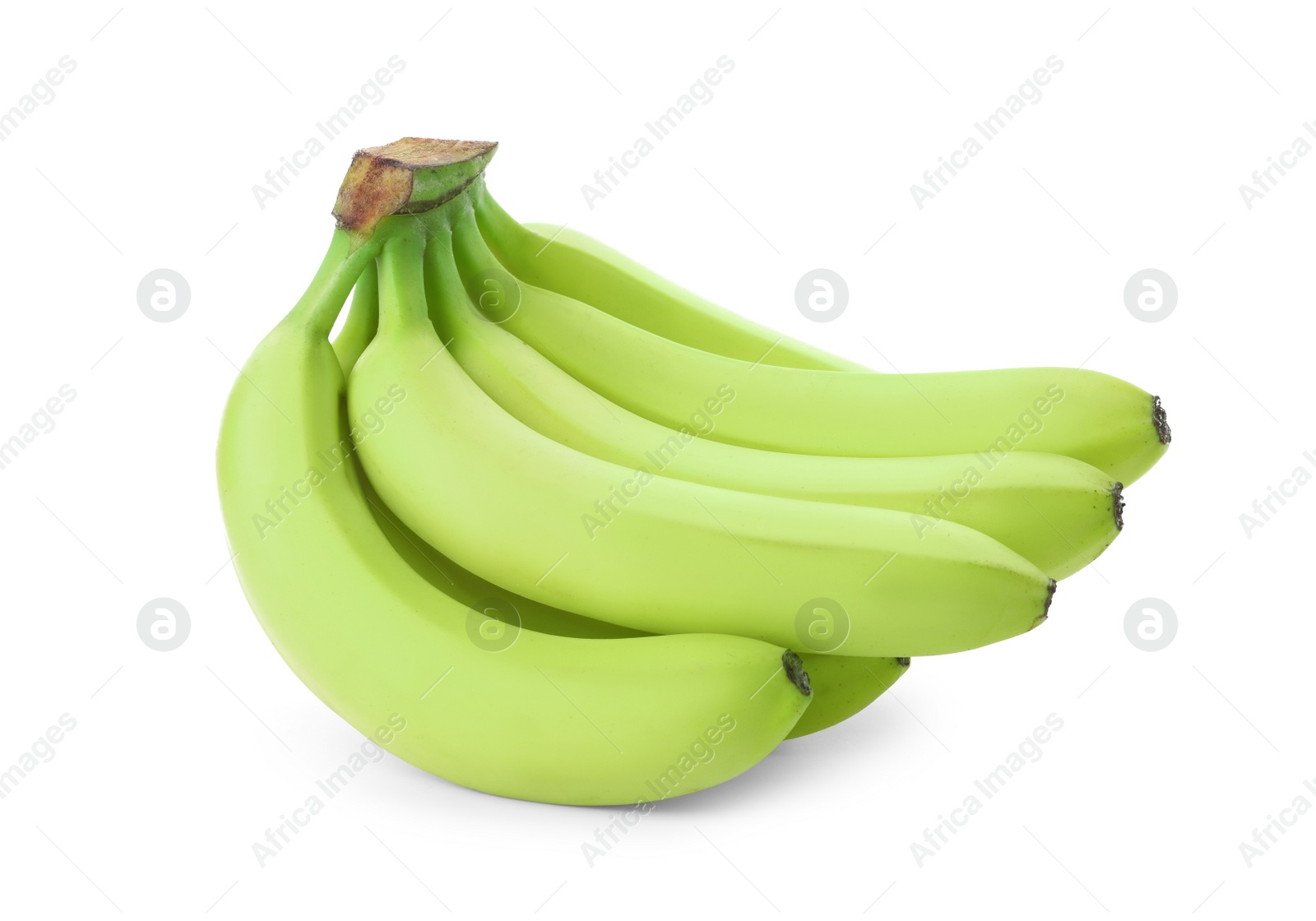 Image of Cluster of green bananas on white background