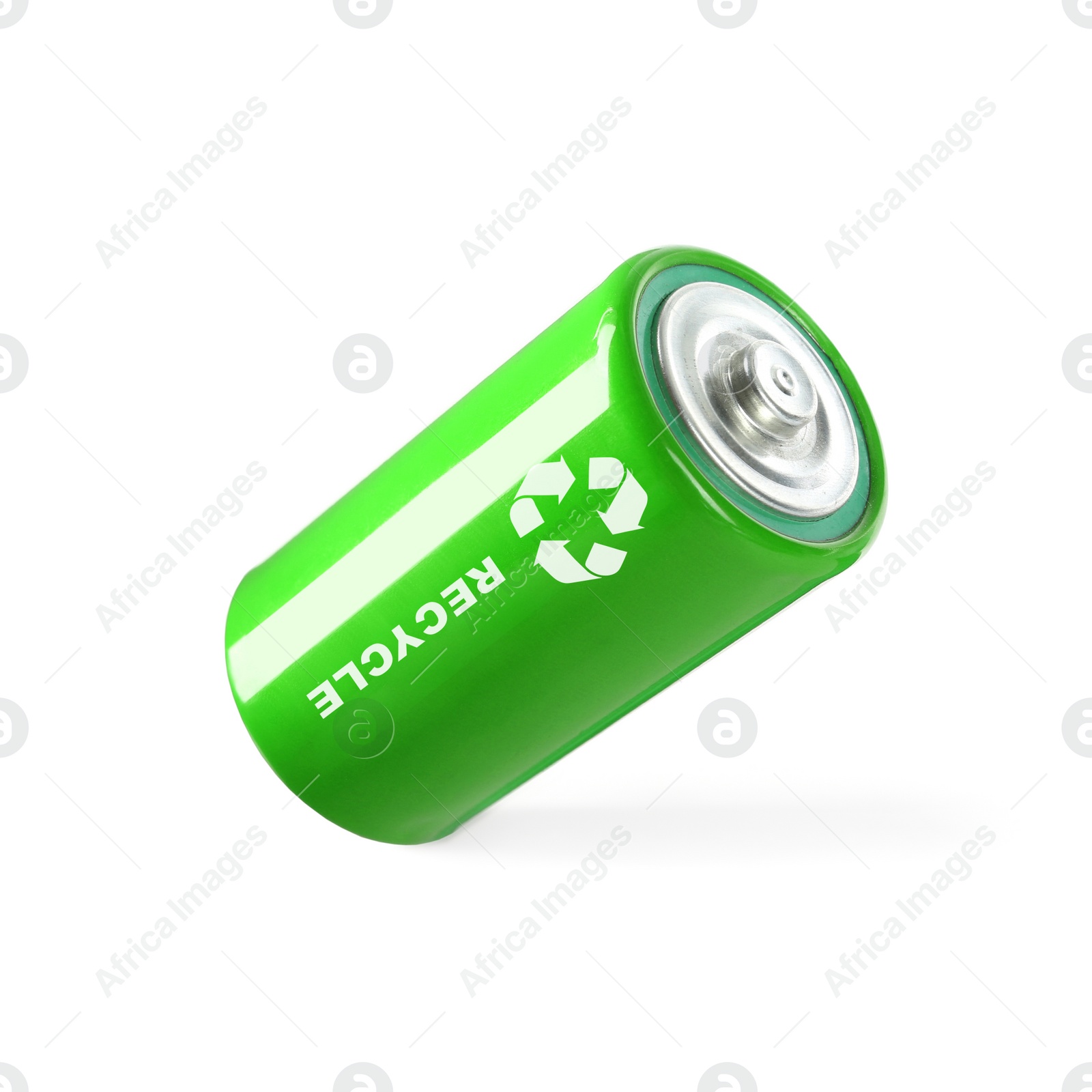 Image of Battery with recycle symbol isolated on white