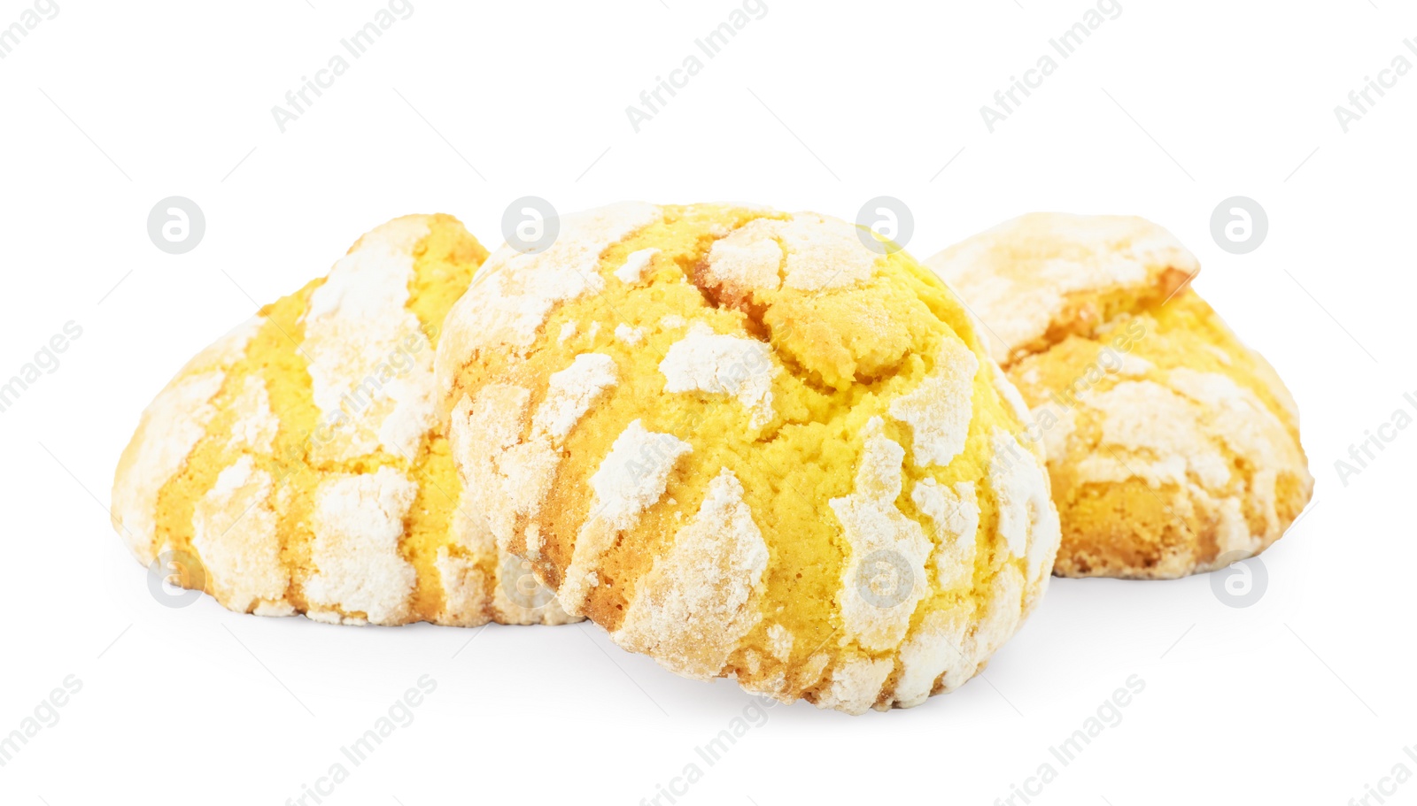 Photo of Tasty homemade lemon cookies on white background