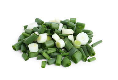 Photo of Cut green spring onion isolated on white