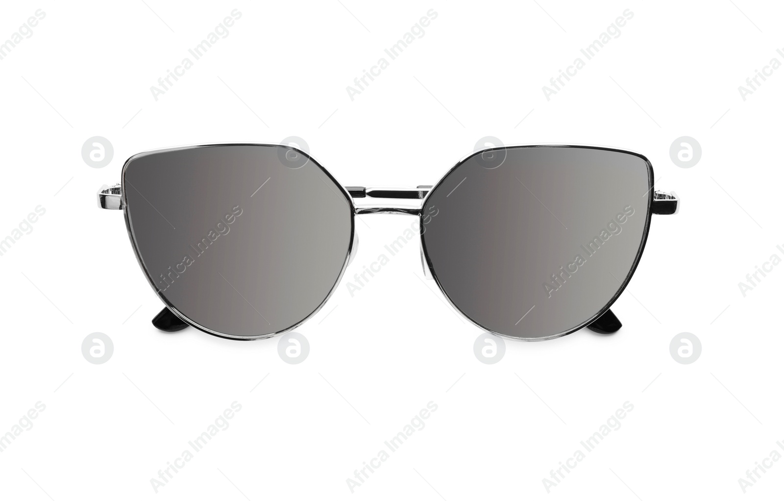 Photo of Beautiful stylish protective sunglasses isolated on white, top view