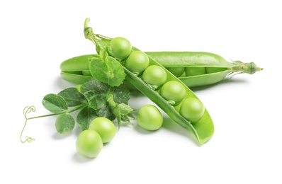 Photo of Delicious fresh green peas on white background