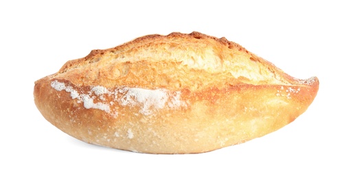 Loaf of fresh bread on white background