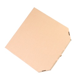 Cardboard pizza box on white background, top view. Mockup for design