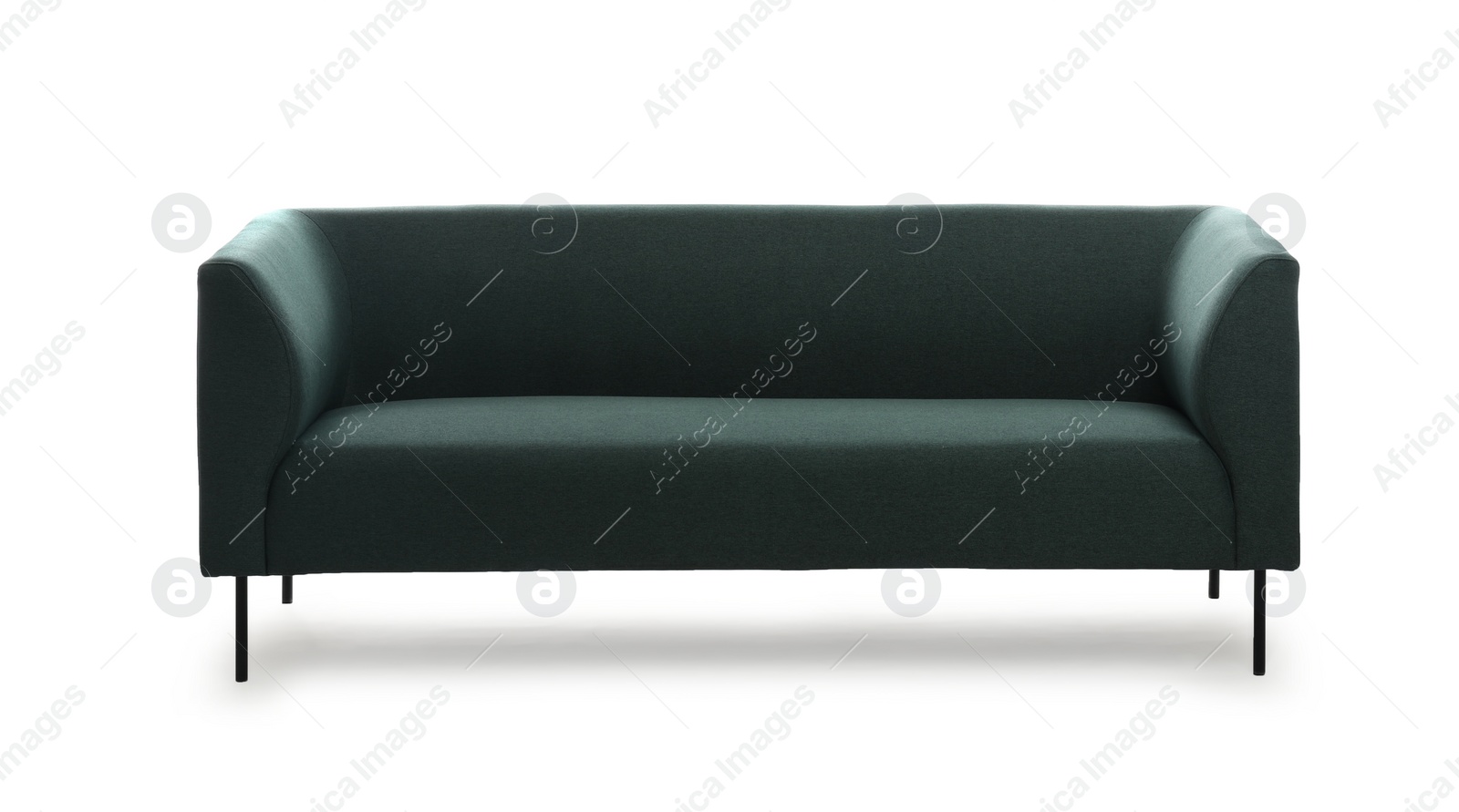 Photo of Stylish comfortable dark sofa isolated on white. Furniture for living room interior