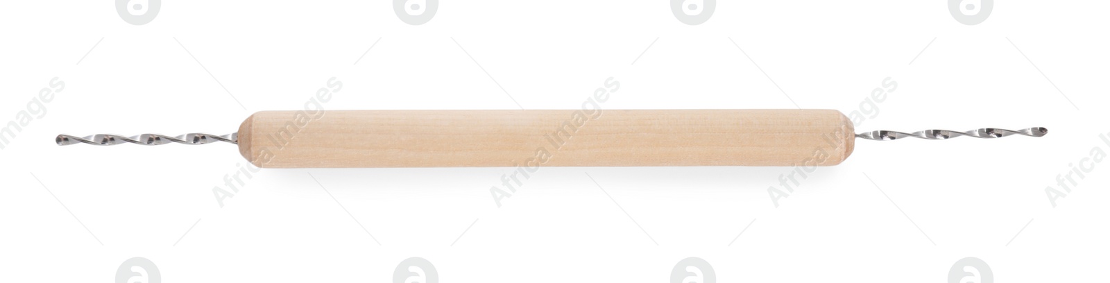 Photo of One wooden clay crafting tool isolated on white, top view