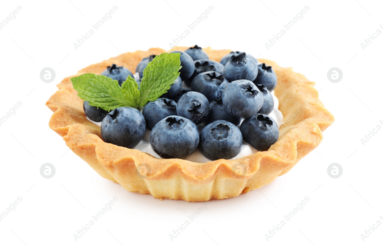 Photo of Delicious sweet pastry with berries on white background