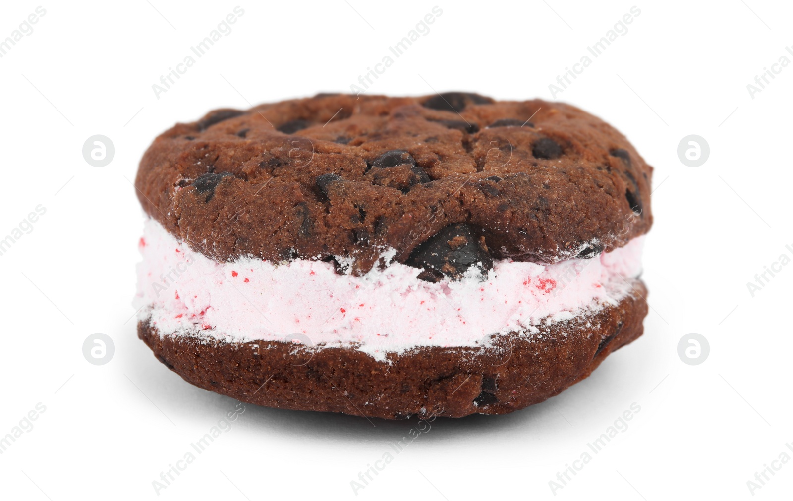 Photo of Sweet delicious ice cream cookie sandwich on white background