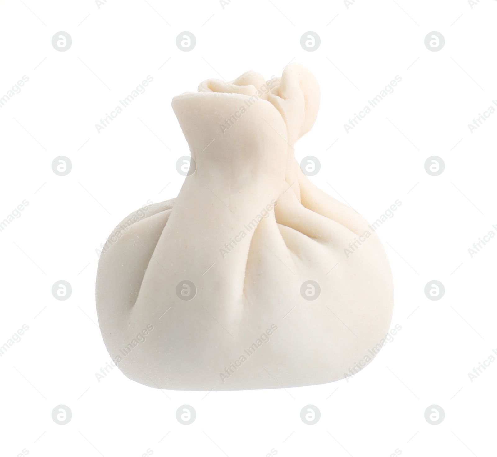 Photo of Uncooked khinkali (dumpling) isolated on white. Georgian cuisine