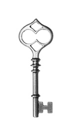 Photo of Steel vintage ornate key on white background