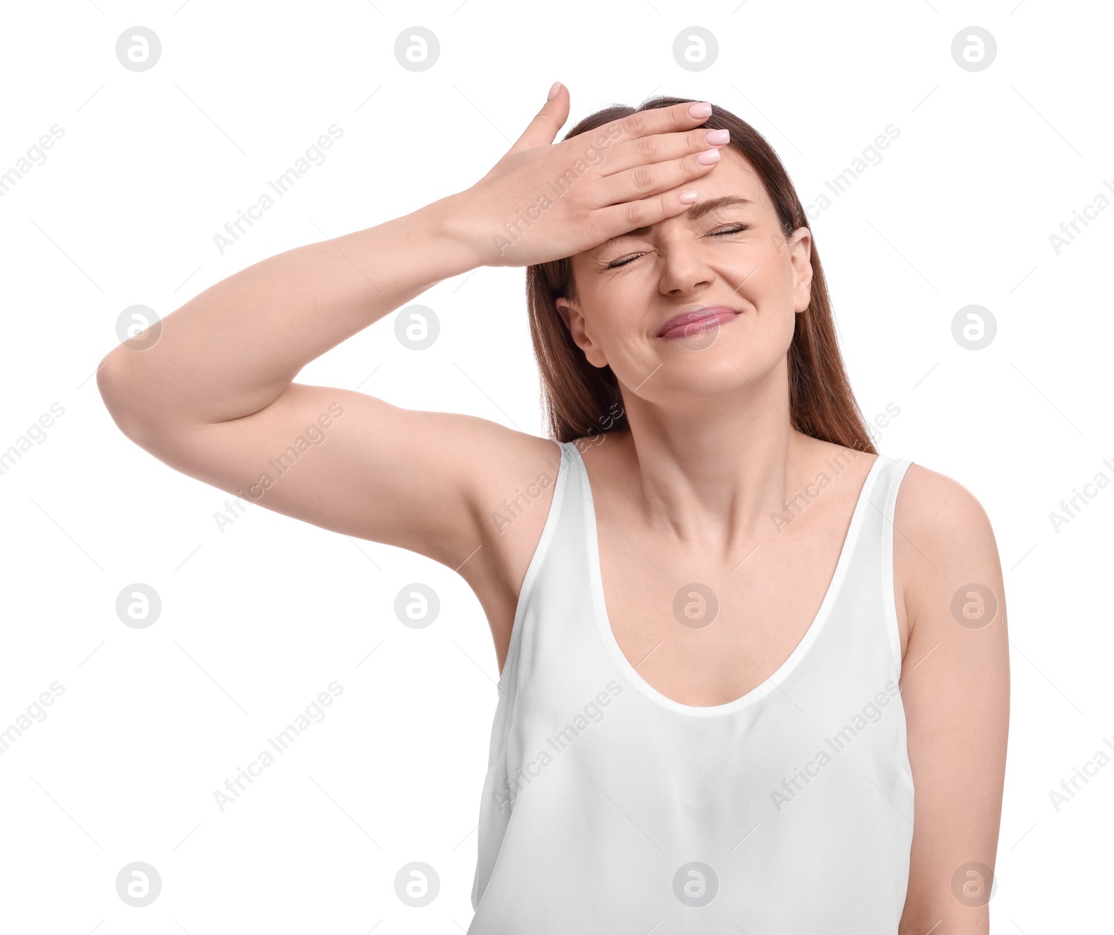 Photo of Beautiful emotional businesswoman posing on white background