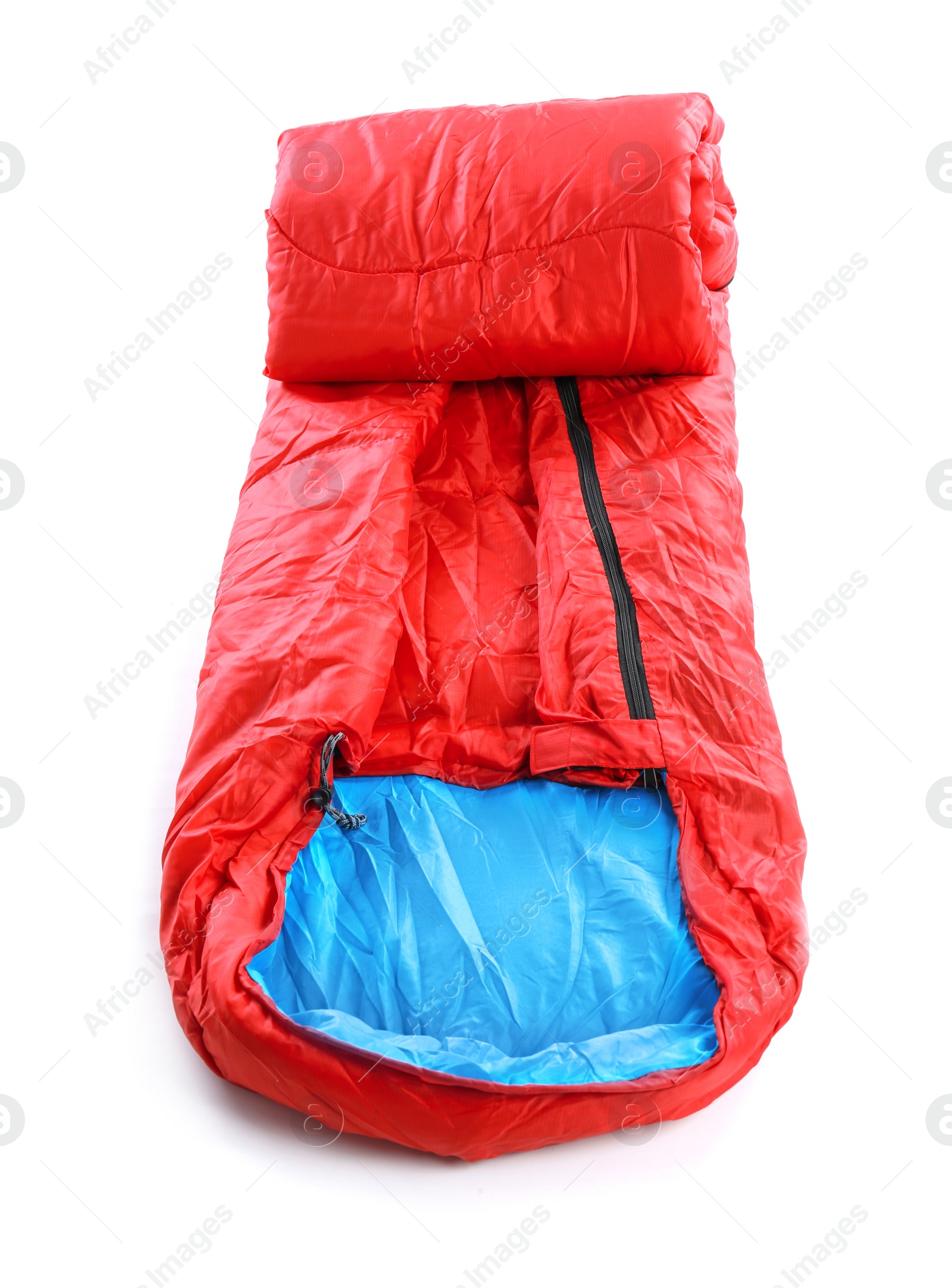 Photo of Sleeping bag on white background. Camping equipment