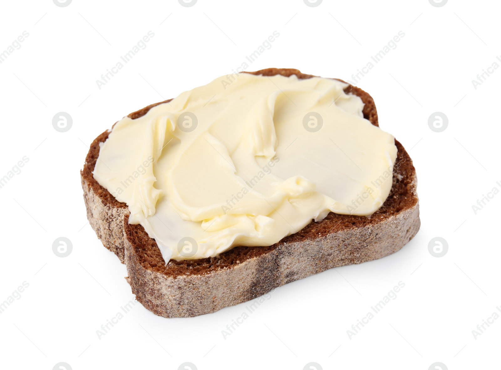 Photo of Slice of tasty bread with butter isolated on white