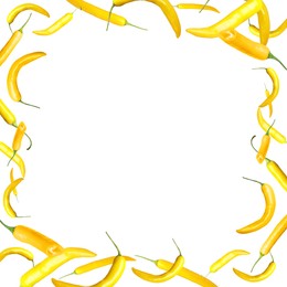 Image of Frame made of ripe yellow chili peppers on white background 