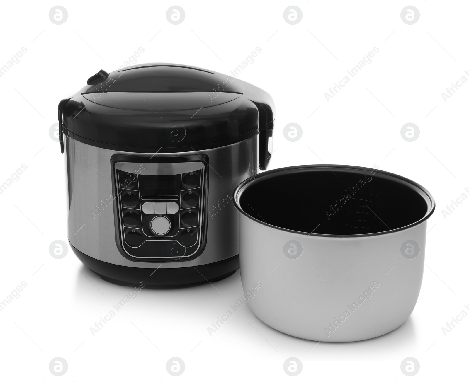 Photo of Disassembled electric multi cooker on white background