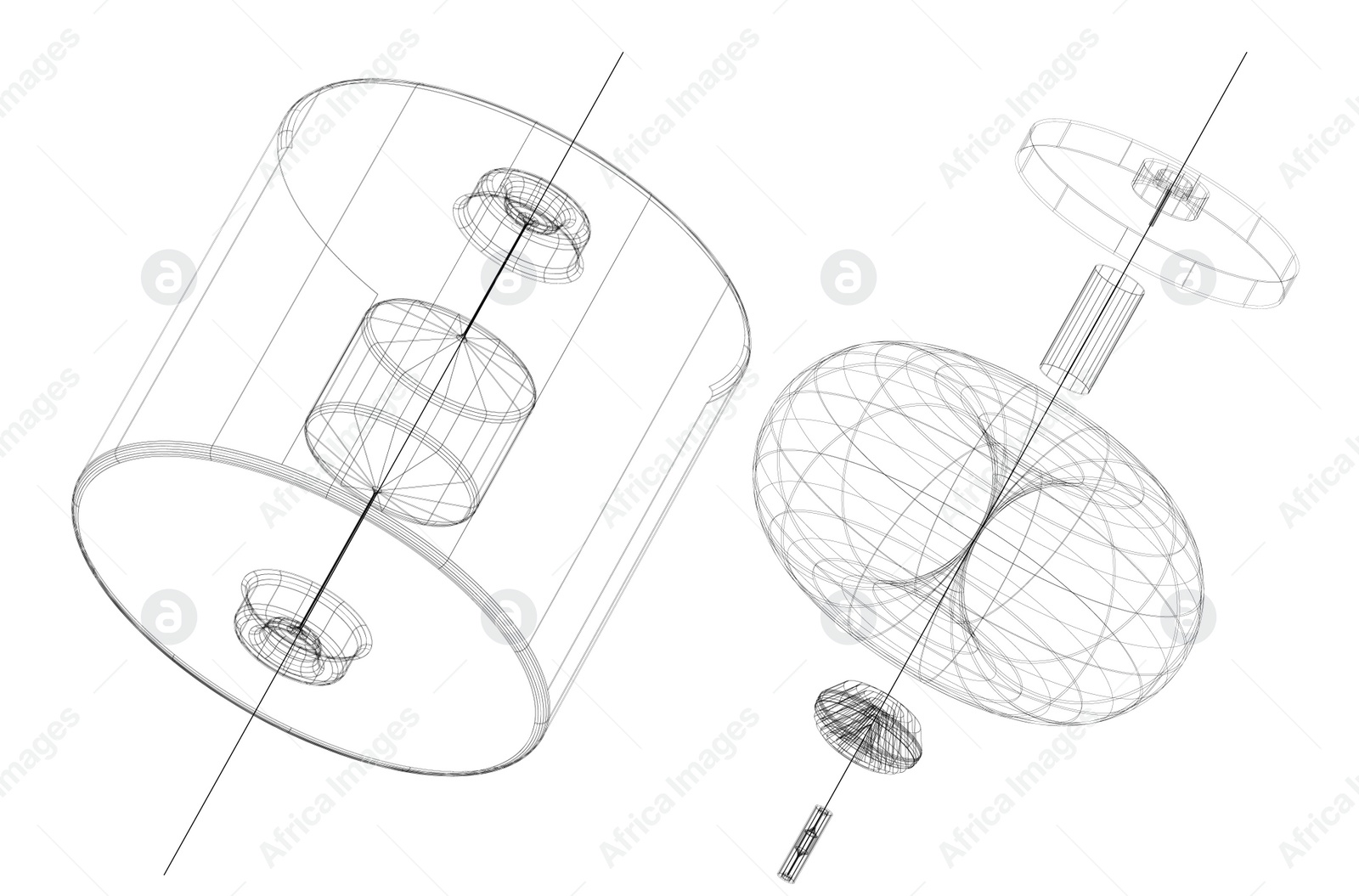 Illustration of 3d sketch of modern industrial equipment on white background