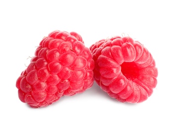 Delicious ripe sweet raspberries isolated on white