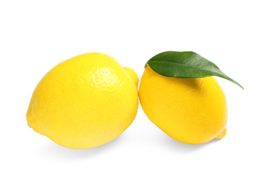 Photo of Fresh ripe lemons on white background