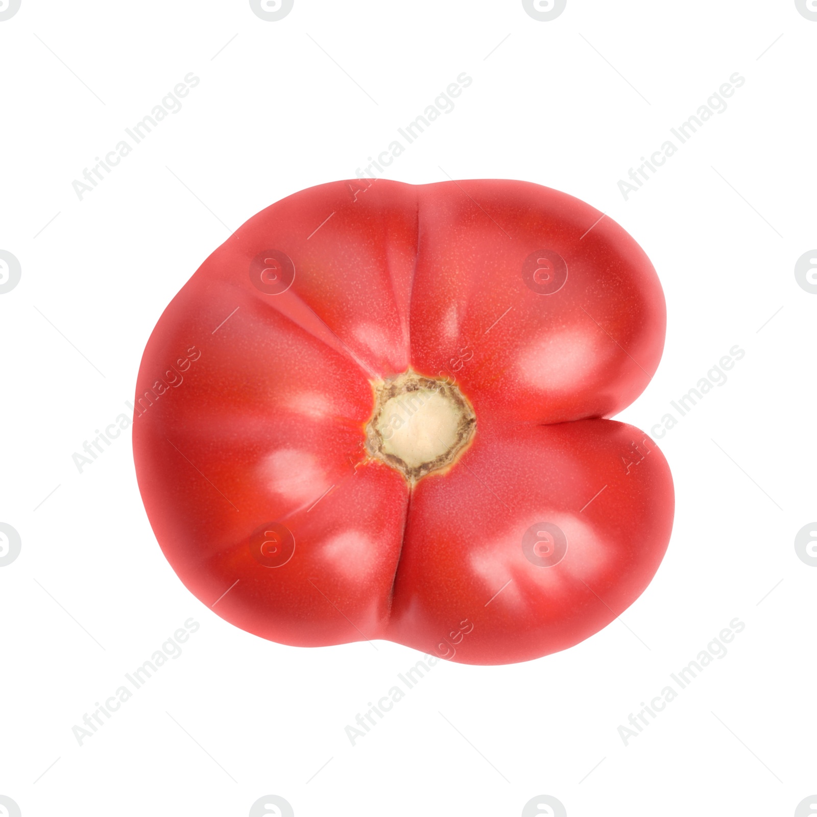 Photo of Whole ripe red tomato isolated on white, top view