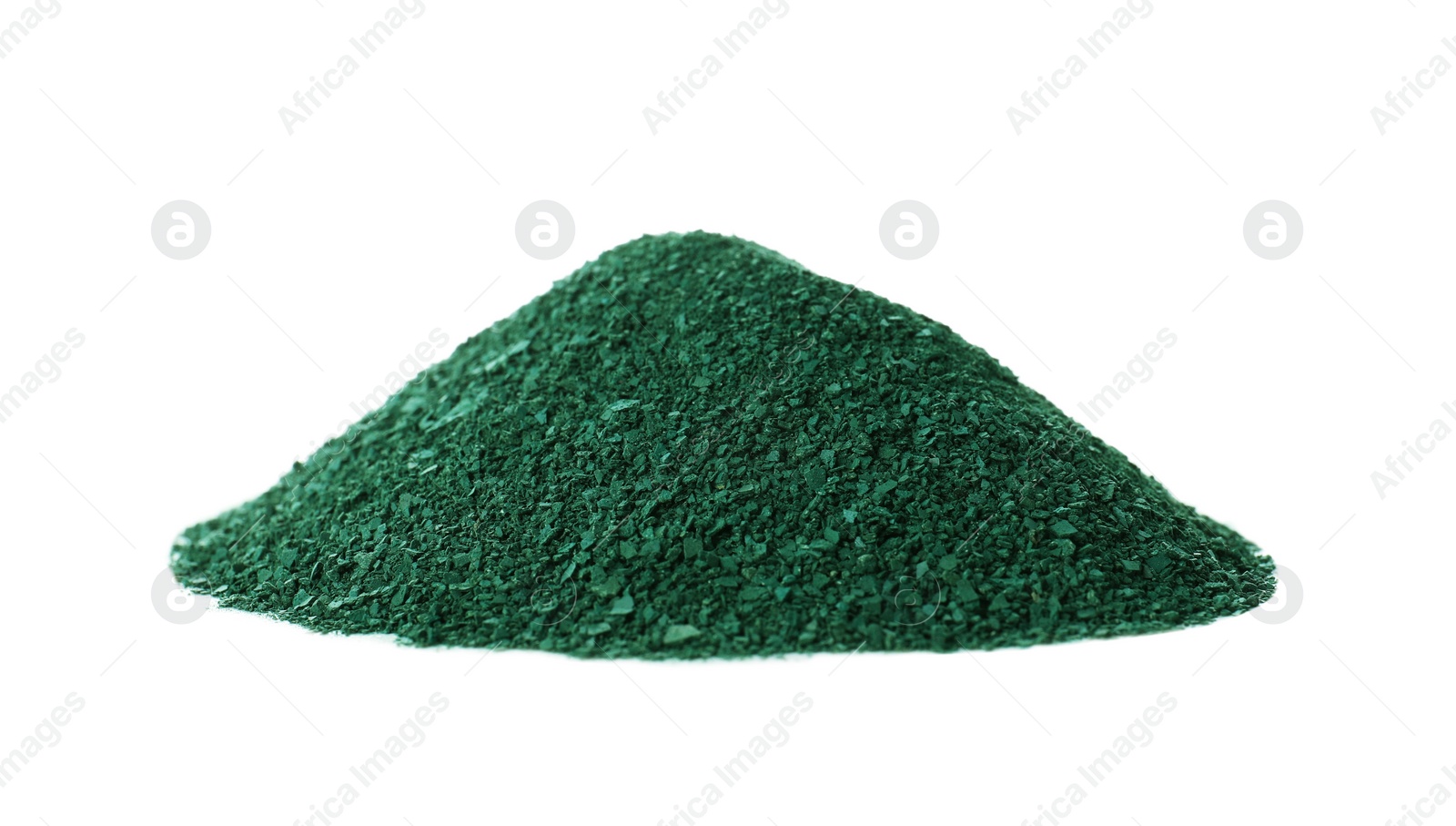 Photo of Heap of spirulina algae powder on white background