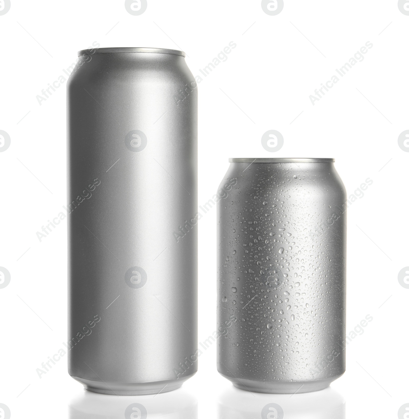 Photo of Aluminum cans on white background. Mockup for design