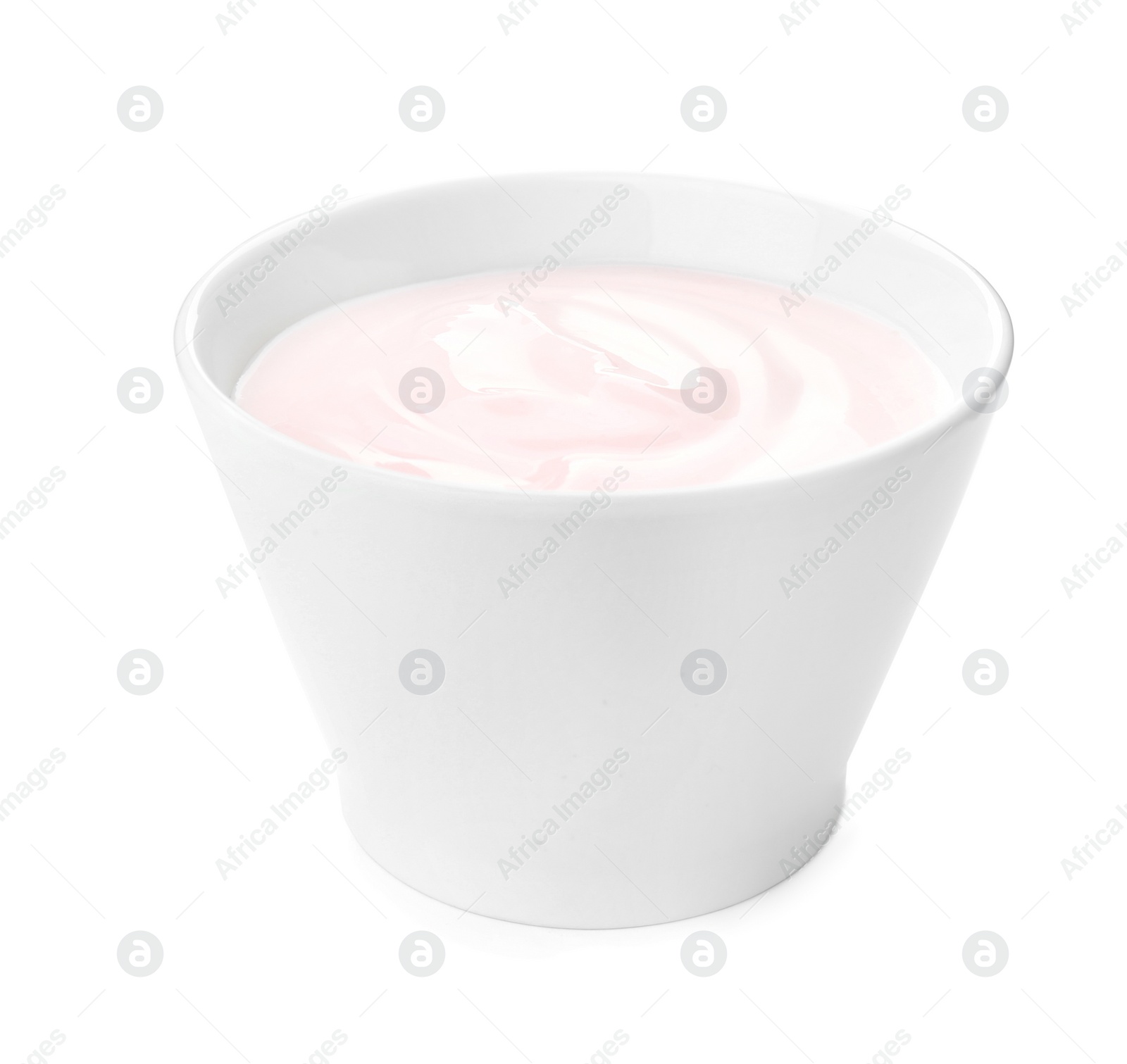 Photo of Bowl with yummy yogurt on white background