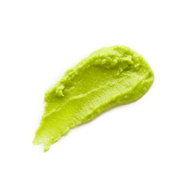 Photo of Delicious spicy wasabi paste isolated on white, top view