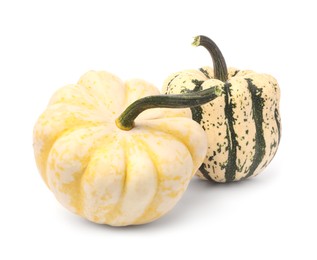 Photo of Two fresh raw pumpkins isolated on white