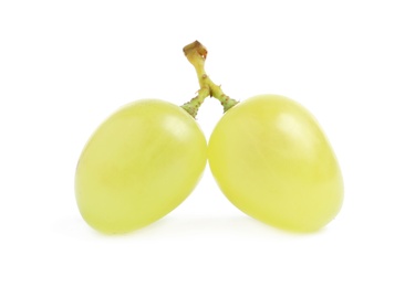 Photo of Delicious ripe green grapes isolated on white