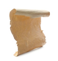 Photo of Sheet of old parchment paper isolated on white