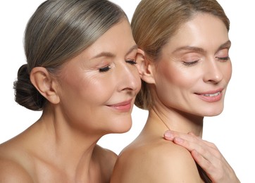 Photo of Beautiful women with healthy skin on white background
