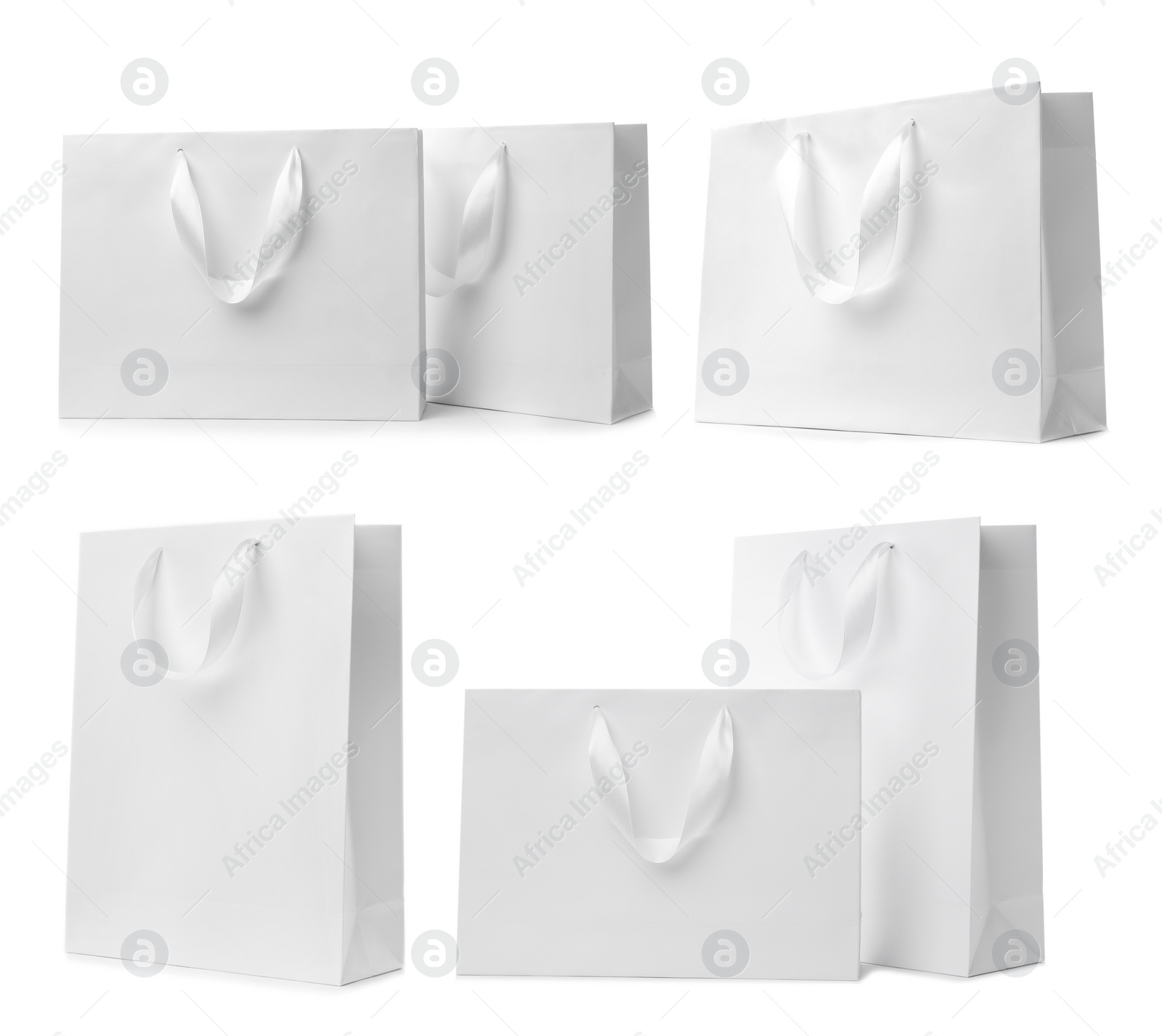 Set with paper shopping bags on white background Image of Set with paper shopping bags on white background