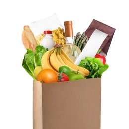 Image of Paper bag with different products and receipt isolated on white