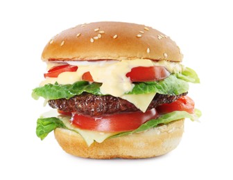 Photo of Burger with delicious patty isolated on white