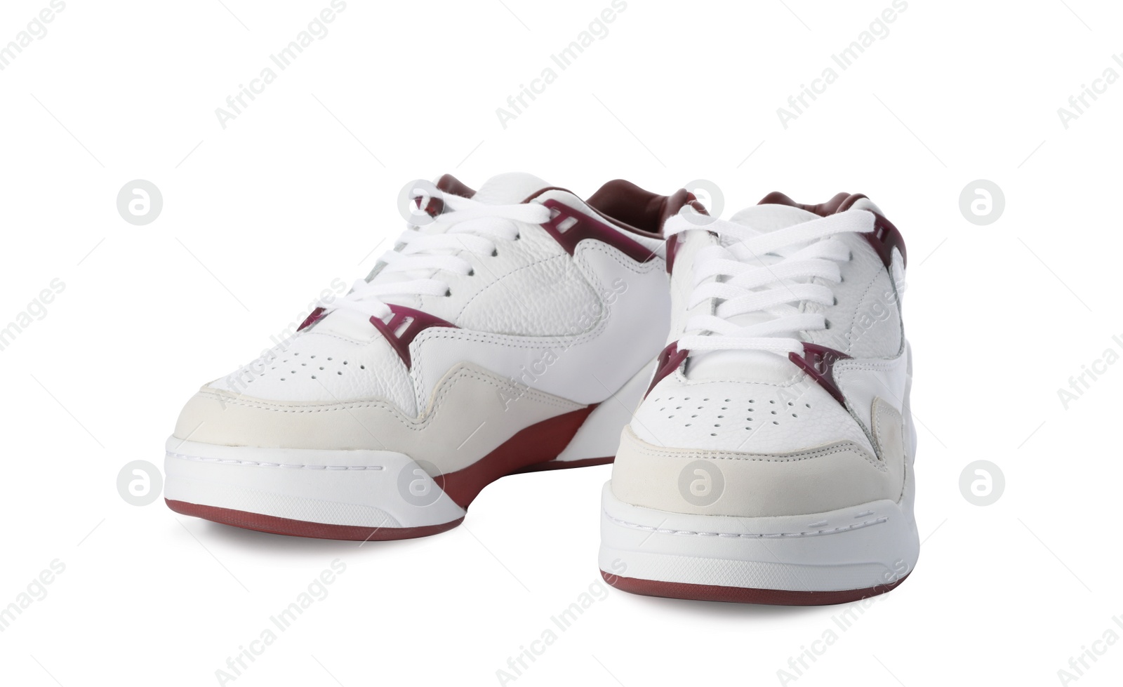 Photo of Pair of stylish shoes on white background