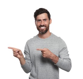 Photo of Portrait of happy bearded man on white background