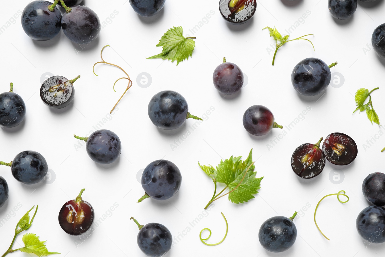 Photo of Fresh ripe juicy grapes on white background, top view