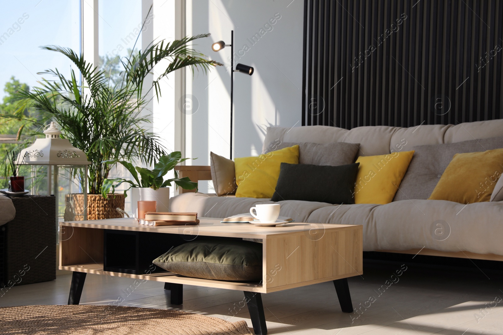 Photo of Indoor terrace interior with modern furniture and houseplants