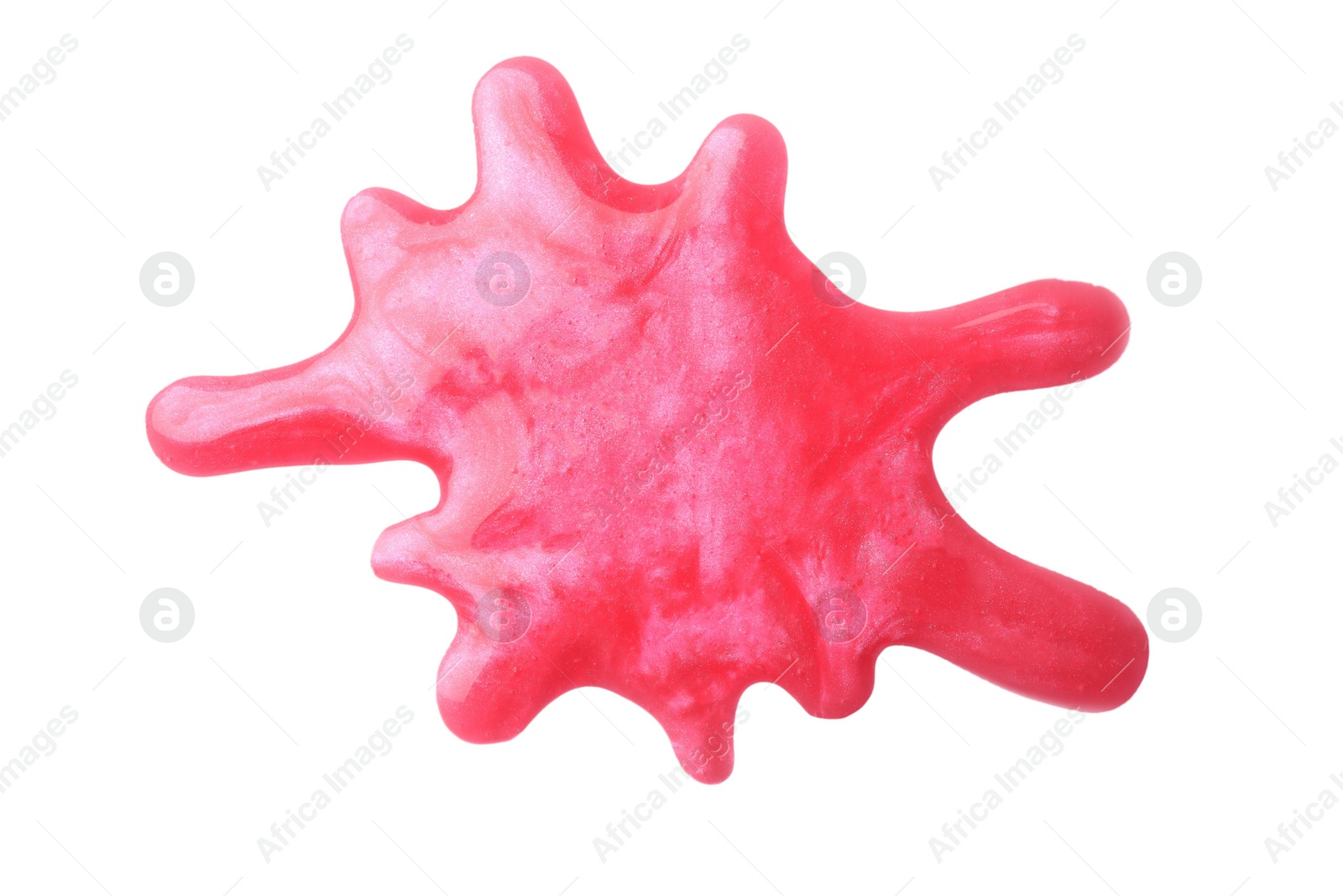 Photo of Splash of pink slime isolated on white, top view. Antistress toy