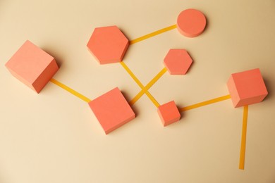 Photo of Business process organization and optimization. Scheme with geometric figures on beige background