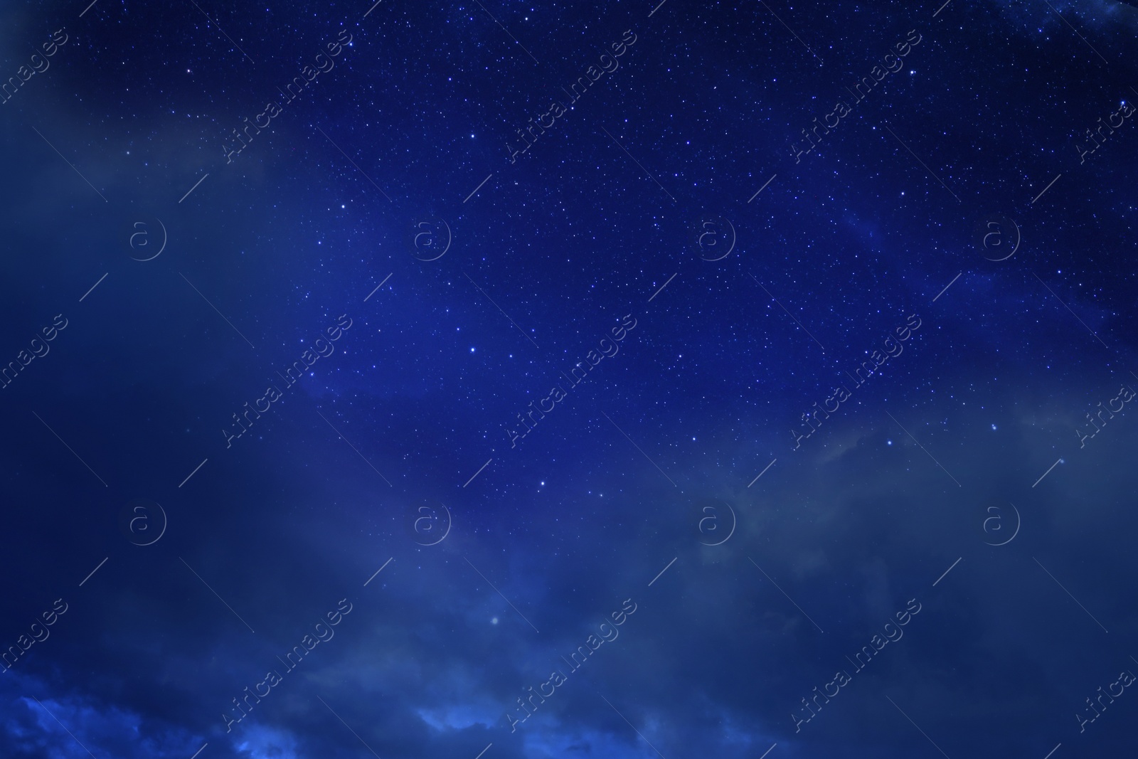 Image of Beautiful view of night sky with clouds and stars