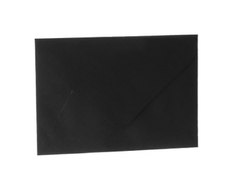 Photo of Black paper envelope isolated on white. Mail service