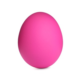 Photo of Painted pink egg isolated on white. Happy Easter