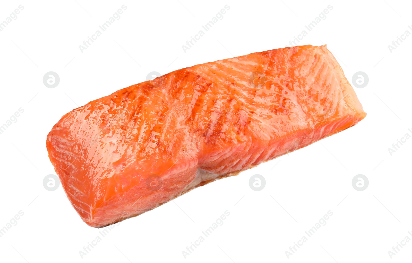 Photo of Piece of tasty grilled salmon isolated on white