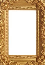Golden vintage frame with blank white background. Mockup for design